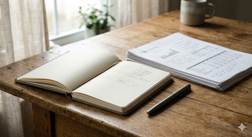 סלון בית עם מסמכים פיננסיים כחלק מבדיקת משכנתא הפוכה למסורבי בנקים