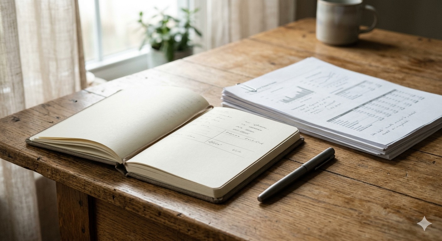 סלון בית עם מסמכים פיננסיים כחלק מבדיקת משכנתא הפוכה למסורבי בנקים