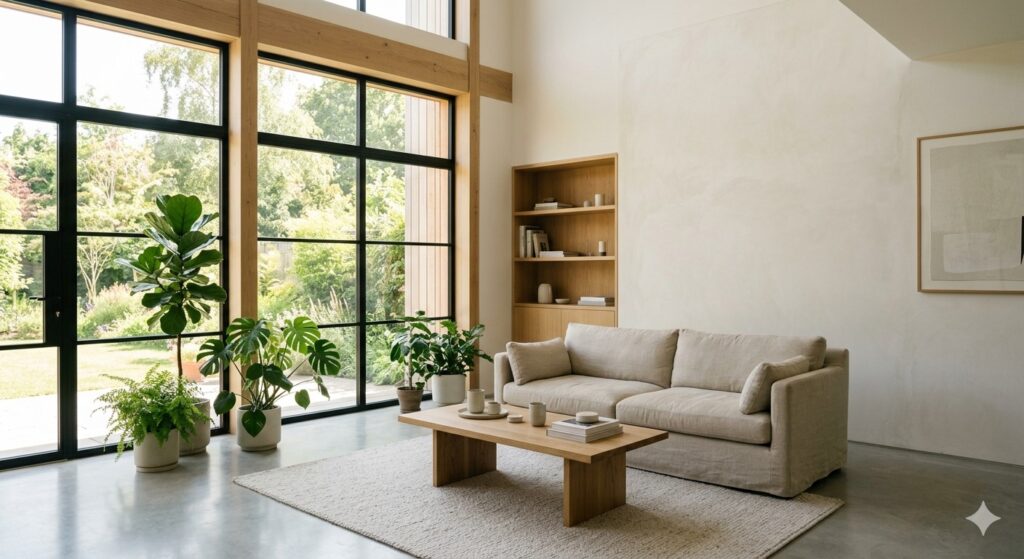 סלון בית מודרני ומואר המשקף נכס מתאים למשכנתא הפוכה