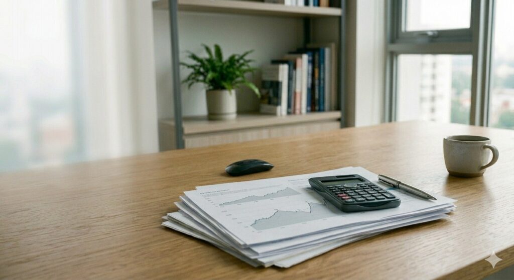 דוח כלכלי עם גרף ריבית בנק ישראל על שולחן עבודה